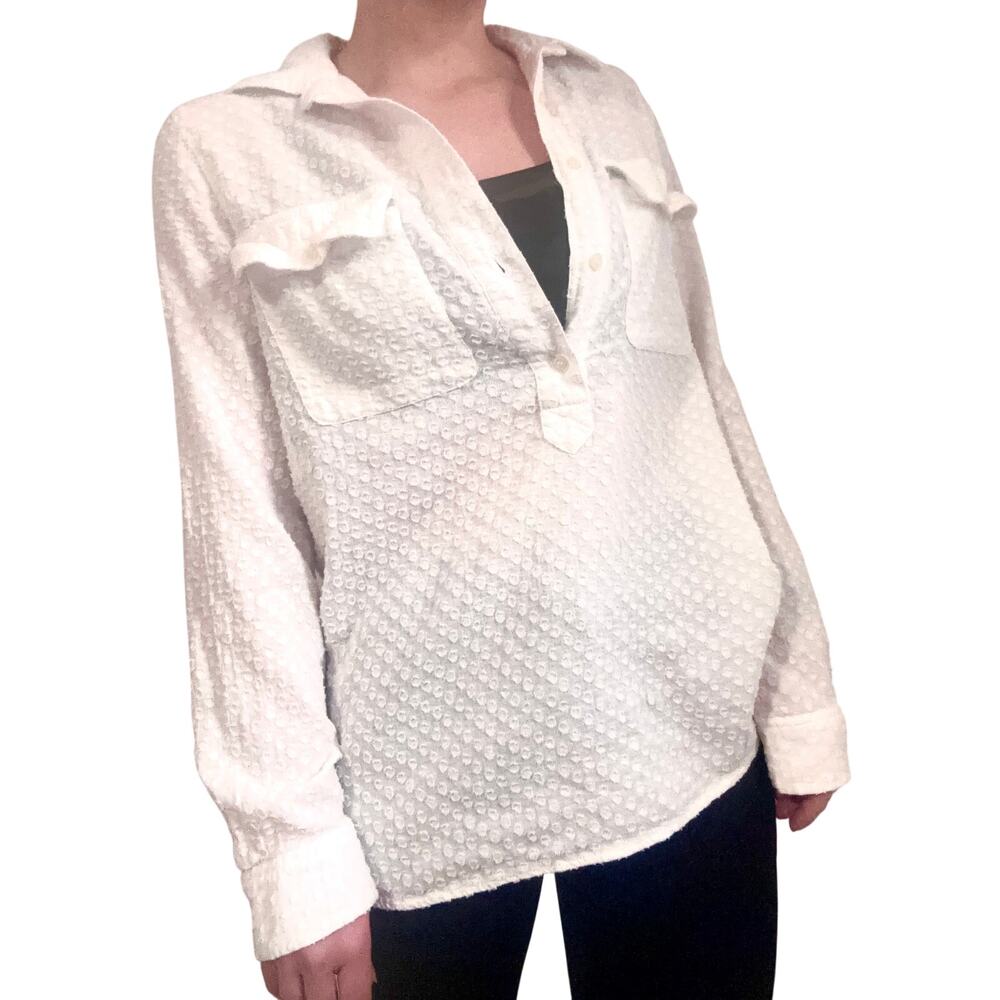 Madewell White Half Button-Down Shirt